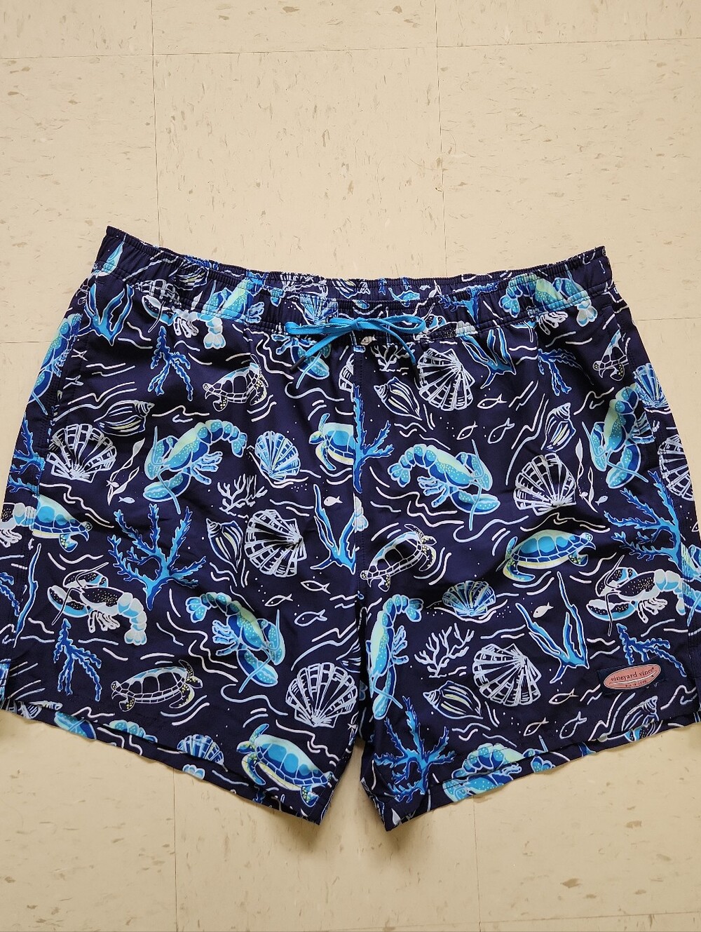 Vineyard Vines Men's Printed Lobster Turtle Blue Chappy Swim Trunks Size 2XB